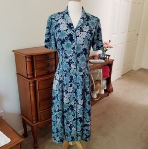Vintage Leslie Fay Blue Floral Dress